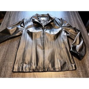 East5th Genuine Leather Jacket Women's XLarge Black Zip Front